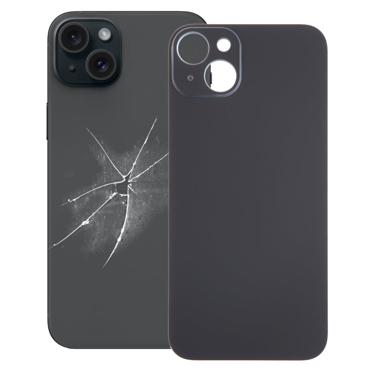For iPhone 15 Plus Easy Replacement Big Camera Hole Glass Back Battery Cover(Black)
