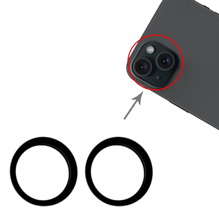 For iPhone 15 / 15 Plus 2pcs/set Rear Camera Glass Lens Metal Outside Protector Hoop Ring (Black)