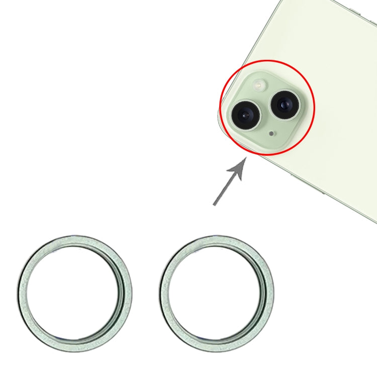 For iPhone 15 / 15 Plus 2pcs/set Rear Camera Glass Lens Metal Outside Protector Hoop Ring (Green)