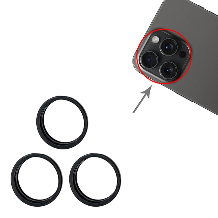 For iPhone 15 Pro / 15 Pro Max 3pcs/set Rear Camera Glass Lens Metal Outside Protector Hoop Ring (Black)