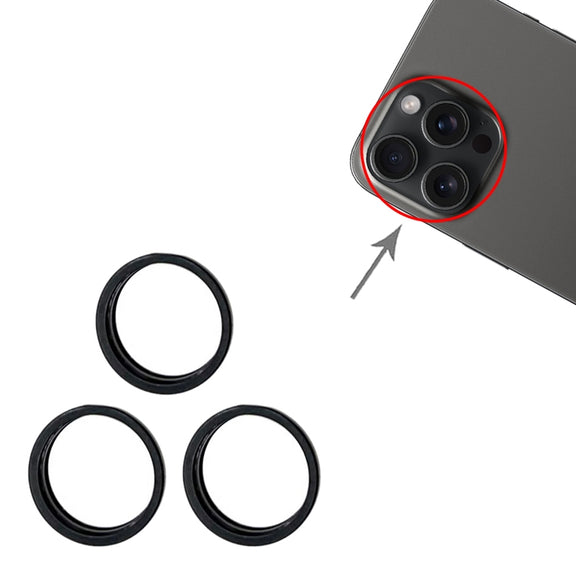 For iPhone 15 Pro / 15 Pro Max 3pcs/set Rear Camera Glass Lens Metal Outside Protector Hoop Ring (Black)