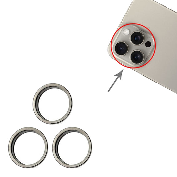 For iPhone 15 Pro / 15 Pro Max 3pcs/set Rear Camera Glass Lens Metal Outside Protector Hoop Ring (Gold)