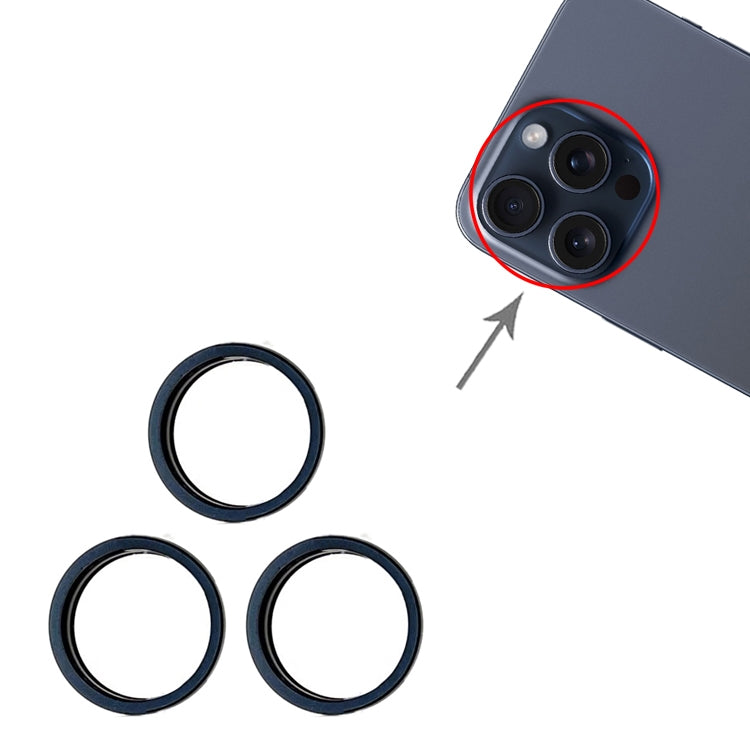 For iPhone 15 Pro / 15 Pro Max 3pcs/set Rear Camera Glass Lens Metal Outside Protector Hoop Ring (Blue)
