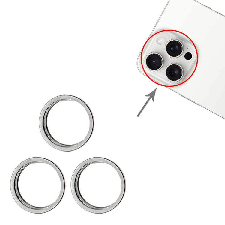 For iPhone 15 Pro / 15 Pro Max 3pcs/set Rear Camera Glass Lens Metal Outside Protector Hoop Ring (White)