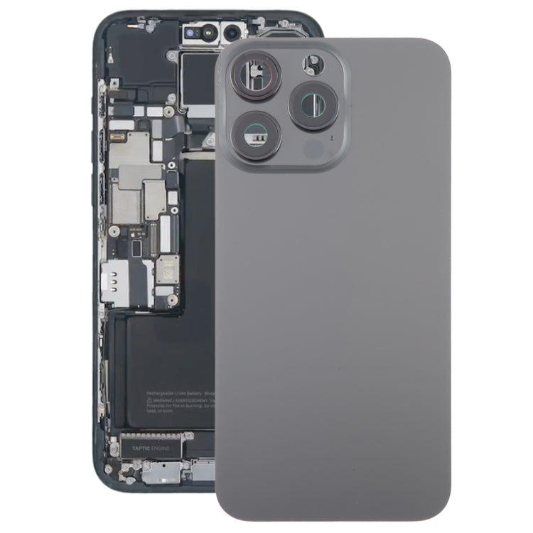 For iPhone 15 Pro Glass Battery Back Cover with Camera Lens Cover(Black)