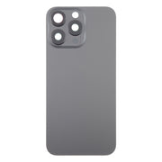 For iPhone 15 Pro Glass Battery Back Cover with Camera Lens Cover(Black)