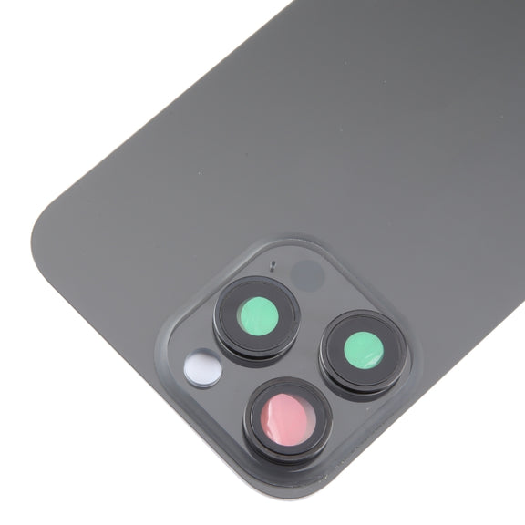 For iPhone 15 Pro Glass Battery Back Cover with Camera Lens Cover(Black)