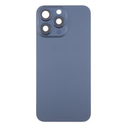 For iPhone 15 Pro Glass Battery Back Cover with Camera Lens Cover(Blue)