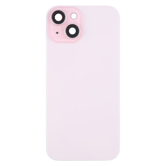 For iPhone 15 Plus Battery Back Cover with Camera Lens Cover + MagSafe Magnet(Pink)