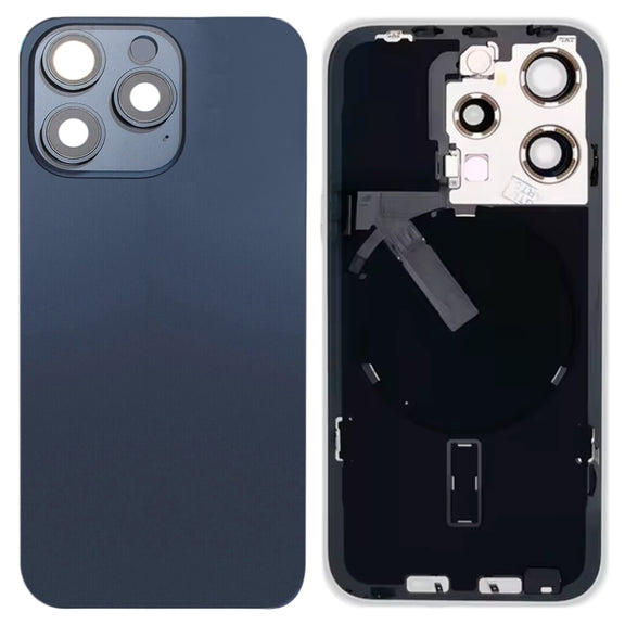 For iPhone 15 Pro Glass Battery Back Cover with Flash Bracket + Wireless Charging Module(Blue)