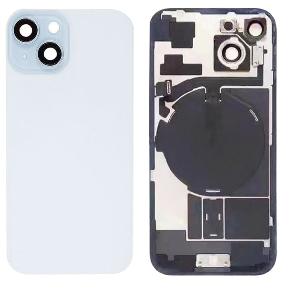 For iPhone 15 Glass Battery Back Cover with Flash Bracket + Wireless Charging Module(Blue)