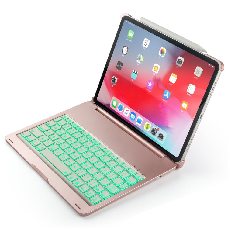 F105A Colorful Backlight Aluminum Backplane Wireless Bluetooth Keyboard Tablet Case for iPad Pro 11 inch ���2018��� (Rose Gold)