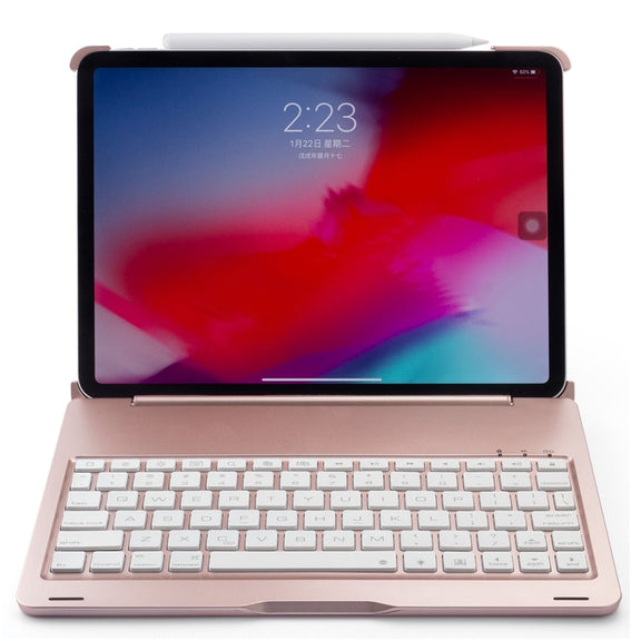F105A Colorful Backlight Aluminum Backplane Wireless Bluetooth Keyboard Tablet Case for iPad Pro 11 inch ���2018��� (Rose Gold)
