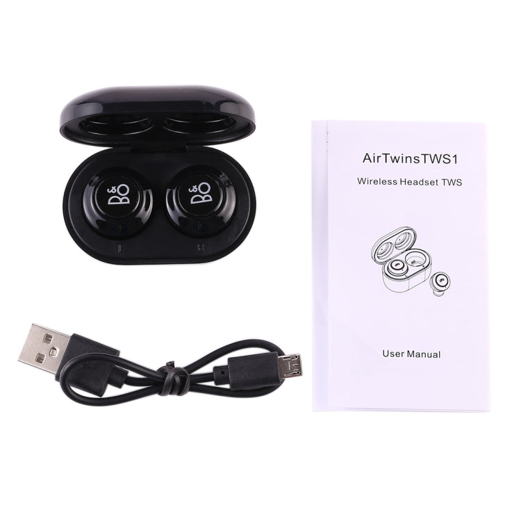 Air Twins TWS1 Bluetooth V5.0 Wireless Stereo Earphones with Magnetic Charging Box(Black)