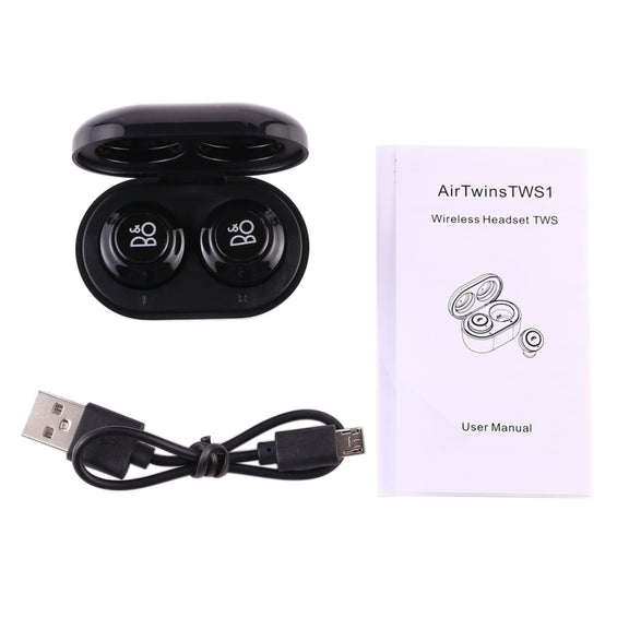 Air Twins TWS1 Bluetooth V5.0 Wireless Stereo Earphones with Magnetic Charging Box(Black)