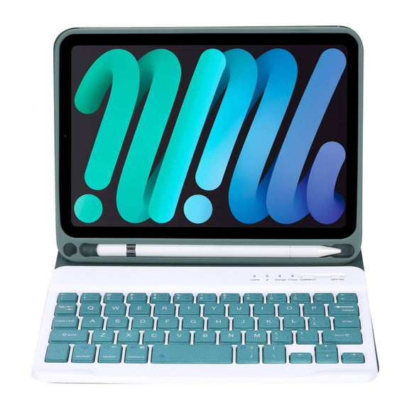 C06B Ultra-thin Candy Colors Bluetooth Keyboard Tablet Case for iPad mini 6, with Stand & Pen Slot (Dark Green)