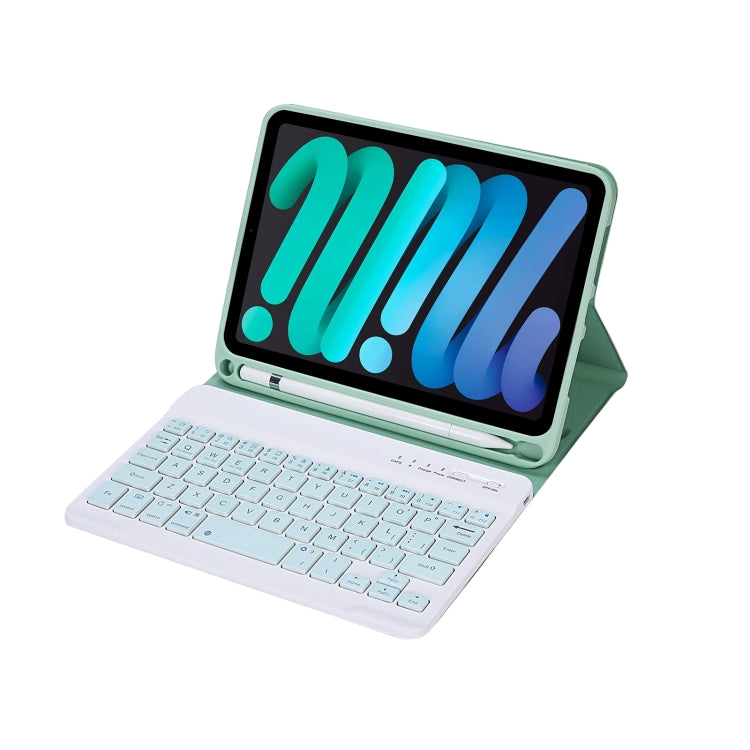 C06B Ultra-thin Candy Colors Bluetooth Keyboard Tablet Case for iPad mini 6 / mini 7 , with Stand & Pen Slot (Green)