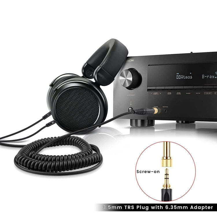 ZS0227 Headphone Dual 3.5mm Spring Audio Cable for Denon AH-D7100 7200 D600 D9200 5200 (Black)