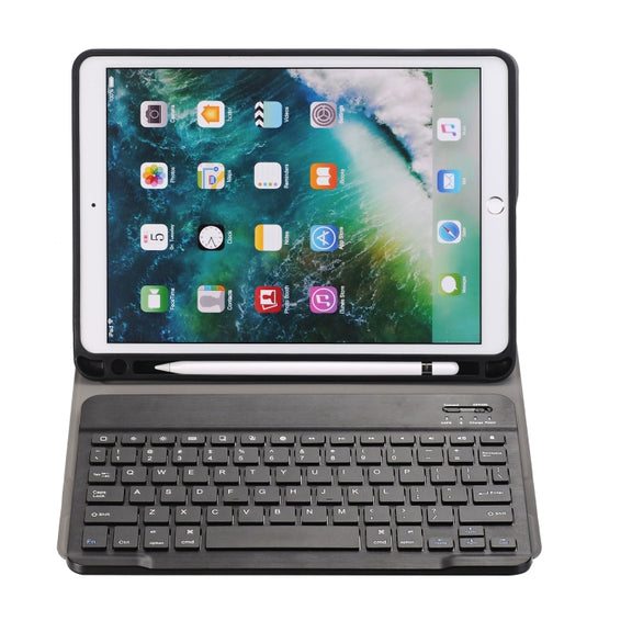 A09B Bluetooth 3.0 Ultra-thin ABS Detachable Bluetooth Keyboard Leather Tablet Case for iPad Air / Pro 10.5 inch (2019), with Pen Slot & Holder (Black)