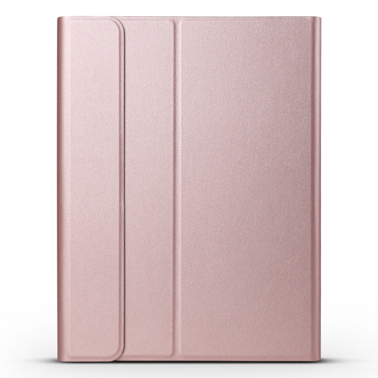 A11 Bluetooth 3.0 Ultra-thin ABS Detachable Bluetooth Keyboard Leather Tablet Case for iPad Air 4 / Air 5 / Pro 11 inch 2022 / 2021 / 2020 / 2018, with Holder (Rose Gold)