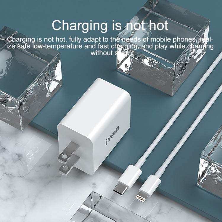 IVON AD48 18W PD Fast Charger + USB-C / Type-C to 8 Pin Data Cable Set, US Plug