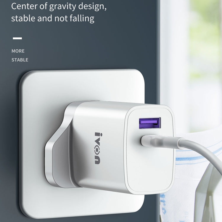 IVON AD52 18W USB-C / Type-C + USB Dual Port PD Fast Charge(UK Plug)
