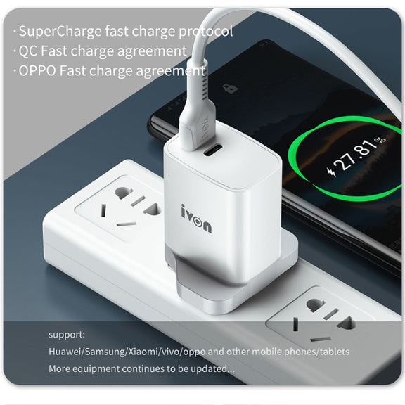 IVON AD52 18W USB-C / Type-C + USB Dual Port PD Fast Charge(UK Plug)