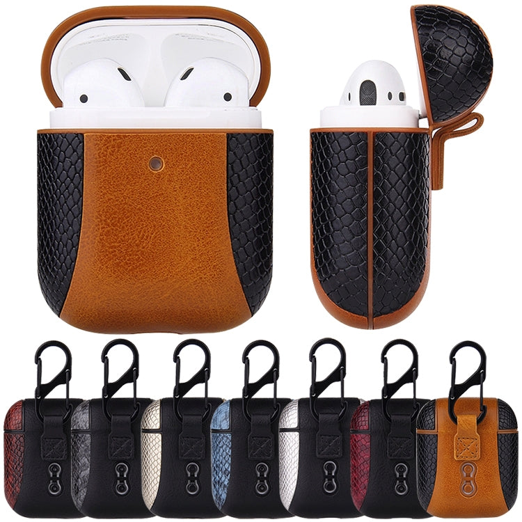 Colour-matching Flip-over Leather Earphones Shockproof Protective Case for Apple AirPods 1 / 2(Brown)