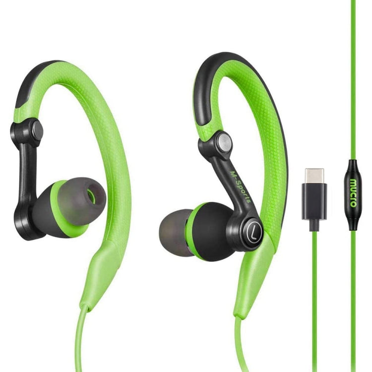 Mucro Type-C Plug In-Ear Sport Earhook Wired Stereo Headphones for Jogging Gym (Green)