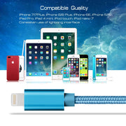 3m 3A Woven Style Metal Head 8 Pin to USB Data / Charger Cable(Blue)