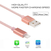 3m 3A Woven Style Metal Head 8 Pin to USB Data / Charger Cable(Rose Gold)