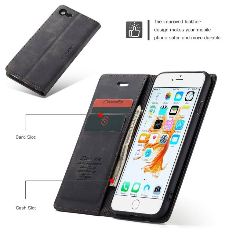 CaseMe-013 Multifunctional Retro Frosted Horizontal Flip Leather Case for iPhone 6 / 6s, with Card Slot & Holder & Wallet(Black)