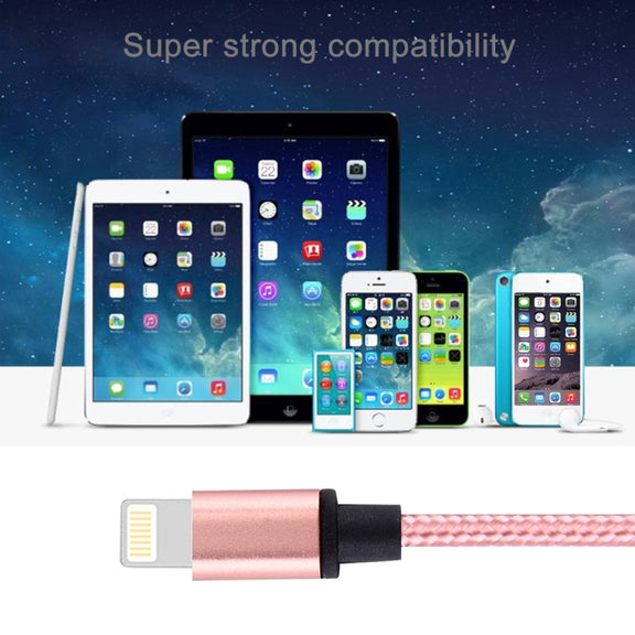 1m Woven Style Metal Head 58 Cores 8 Pin to USB 2.0 Data / Charger Cable(Magenta)