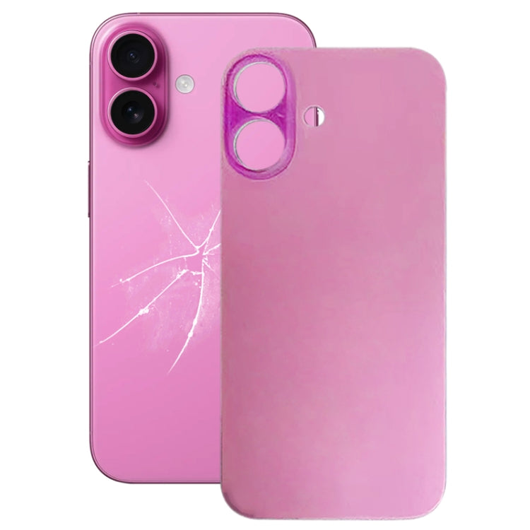 For iPhone 16 Plus Easy Replacement Big Camera Hole Glass Back Battery Cover(Pink)