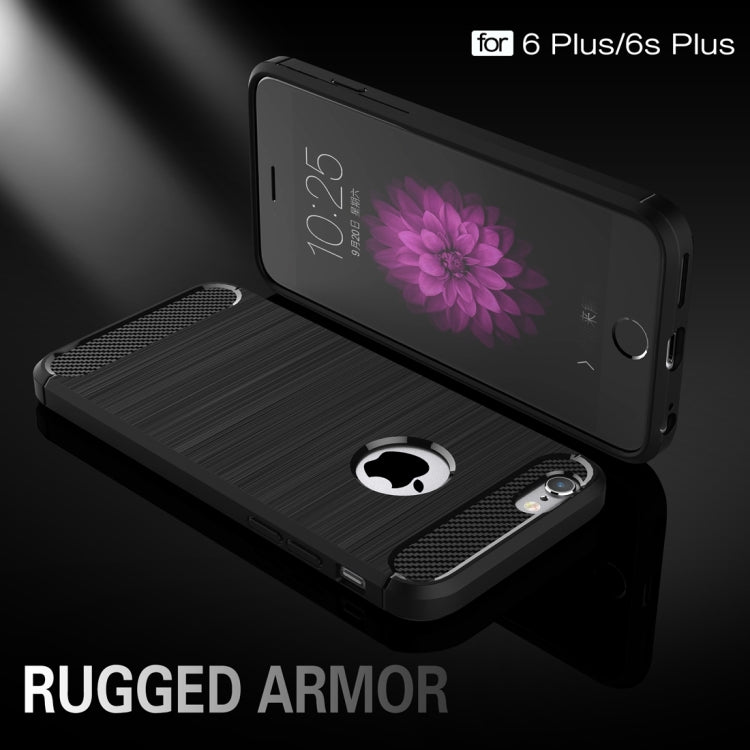 For iPhone 6 Plus & 6s Plus Brushed Texture Fiber TPU Rugged Armor Protective Case(Black)