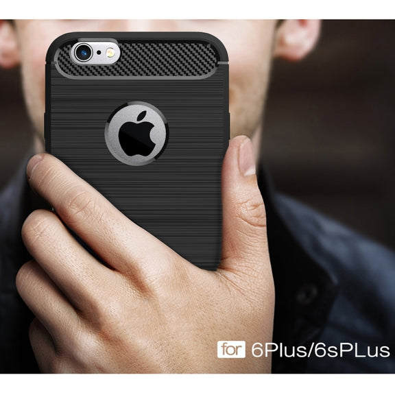 For iPhone 6 Plus & 6s Plus Brushed Texture Fiber TPU Rugged Armor Protective Case(Black)