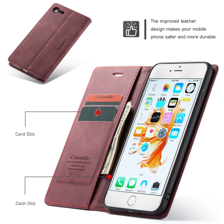 CaseMe-013 Multifunctional Retro Frosted Horizontal Flip Leather Case for iPhone 6 Plus / 6s Plus, with Card Slot & Holder & Wallet(Wine Red)