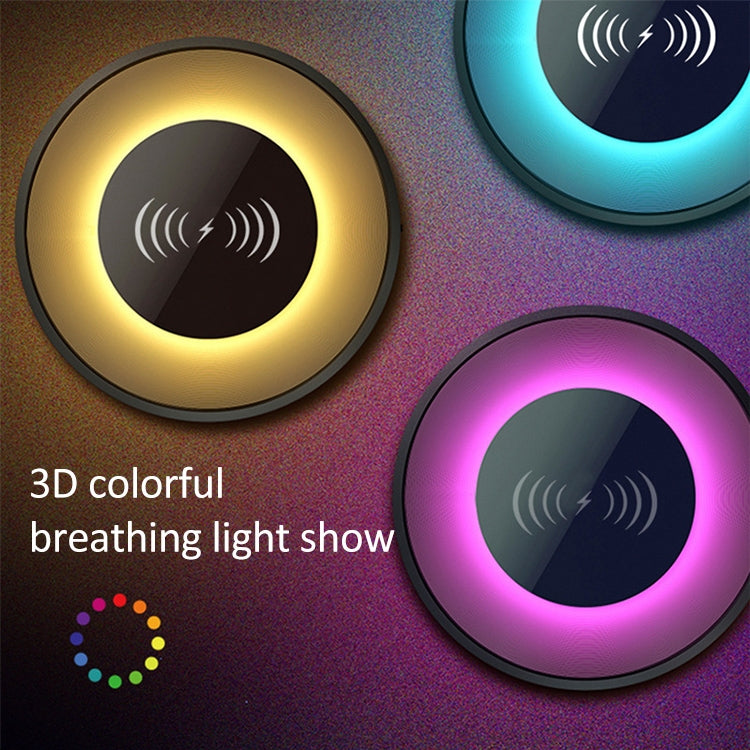 NewRixing NR-3500 Multi-function Atmosphere Light Wireless Charging Bluetooth Speaker with Hands-free Call Function, Support TF Card & USB & FM & AUX (Grey)
