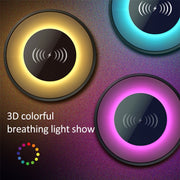 NewRixing NR-3500 Multi-function Atmosphere Light Wireless Charging Bluetooth Speaker with Hands-free Call Function, Support TF Card & USB & FM & AUX (Blue)