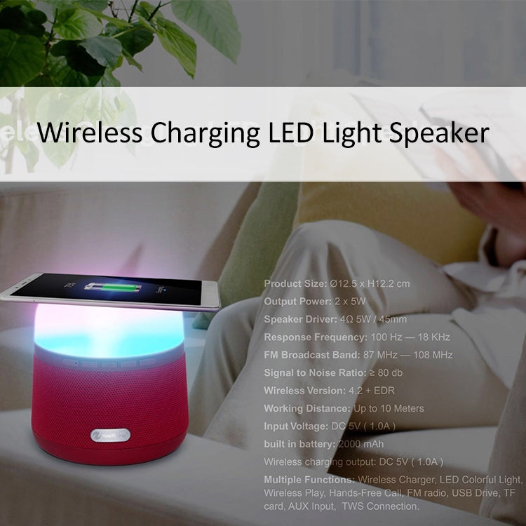 NewRixing NR-3500 Multi-function Atmosphere Light Wireless Charging Bluetooth Speaker with Hands-free Call Function, Support TF Card & USB & FM & AUX (Blue)