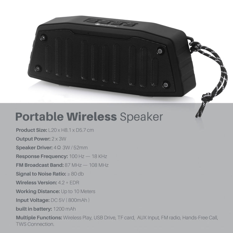 NewRixing NR-4019 Outdoor Portable Bluetooth Speaker with Hands-free Call Function, Support TF Card & USB & FM & AUX (Grey)