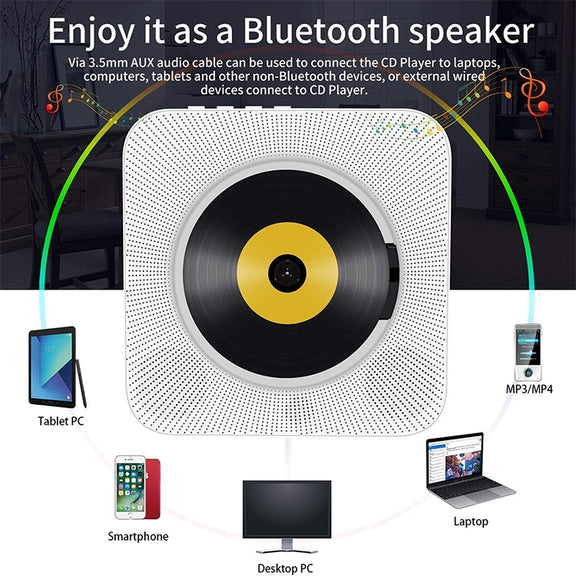 The Second Generation Portable Digital Display Bluetooth Speaker CD Player with Remote Control (White)