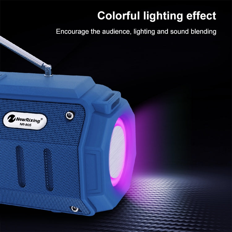 New Rixing NR-905FM TWS Bluetooth Speaker Support Hands-free Call / FM with Shoulder Strap & Antenna (Blue)
