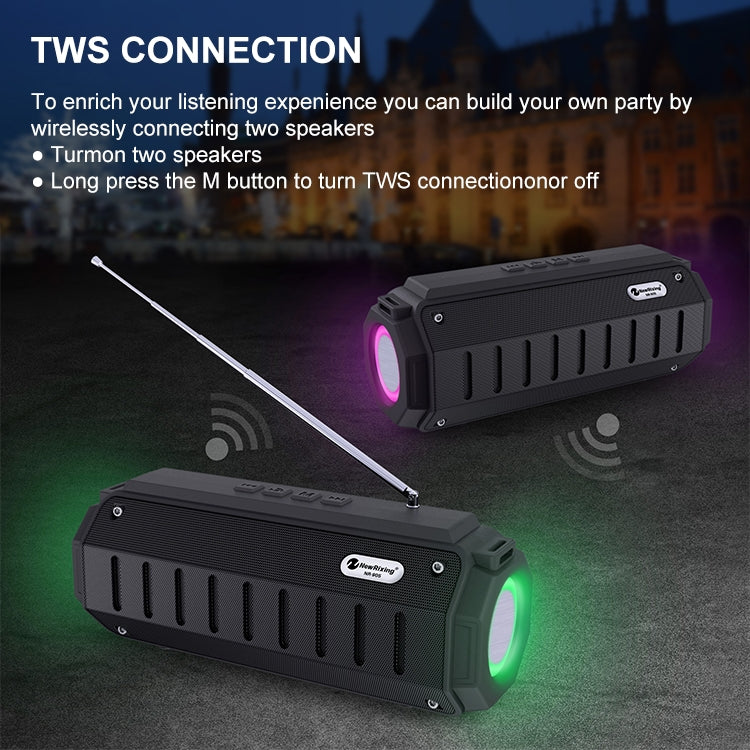 New Rixing NR-905FM TWS Bluetooth Speaker Support Hands-free Call / FM with Shoulder Strap & Antenna (Blue)
