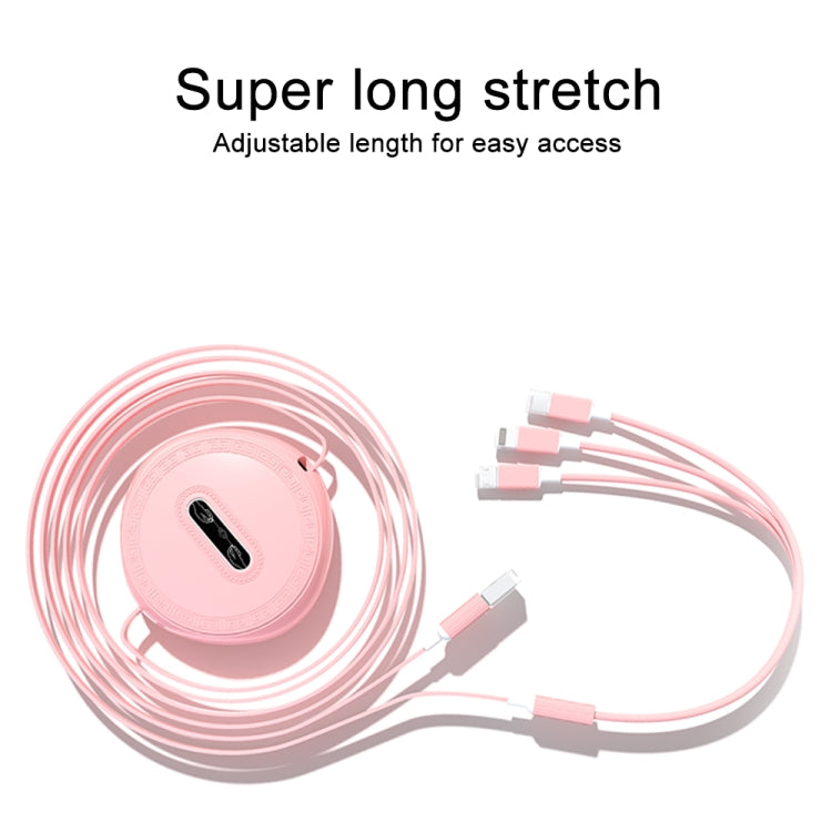Micro + 8 Pin + Type-C / USB-C 3 In 1 Telescopic Charging Cable (Black)