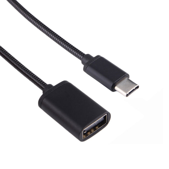 8.3cm USB Female to Type-C Male Metal Wire OTG Cable Charging Data Cable(Black)