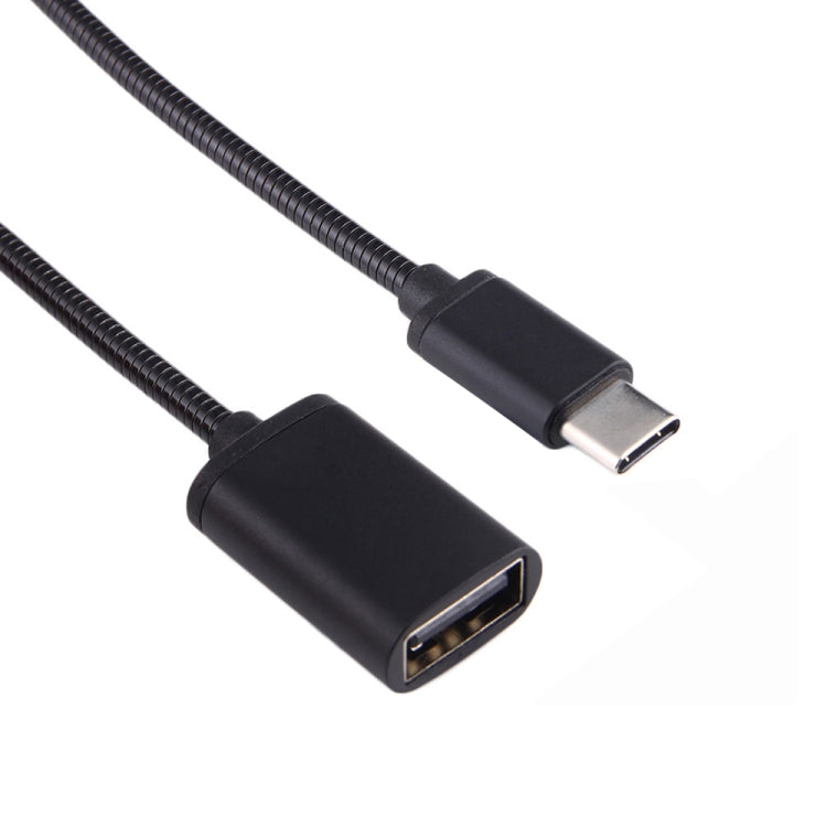 8.3cm USB Female to Type-C Male Metal Wire OTG Cable Charging Data Cable(Black)