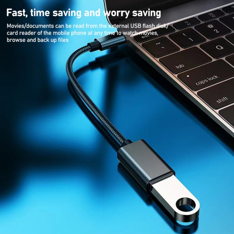 8.3cm USB Female to Type-C Male Metal Wire OTG Cable Charging Data Cable(Black)
