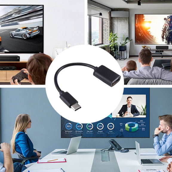 8.3cm USB Female to Type-C Male Metal Wire OTG Cable Charging Data Cable(Black)
