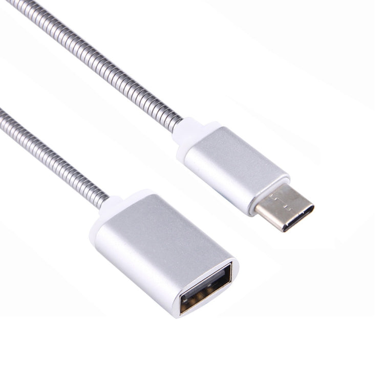 8.3cm USB Female to Type-C Male Metal Wire OTG Cable Charging Data Cable(Silver)